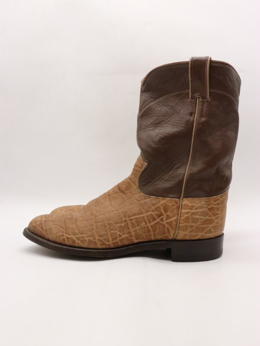 Vintage Justin Elephant Print Boots Men's Size 9 D Brown Leather Roper Boots USA - Picture 4 of 8
